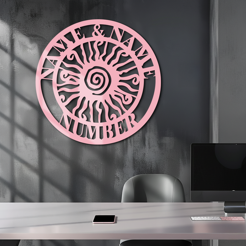 Personalized Sun Spiral Metal Wall Art – Custom Name & Number Outdoor Decor - KAFGP129