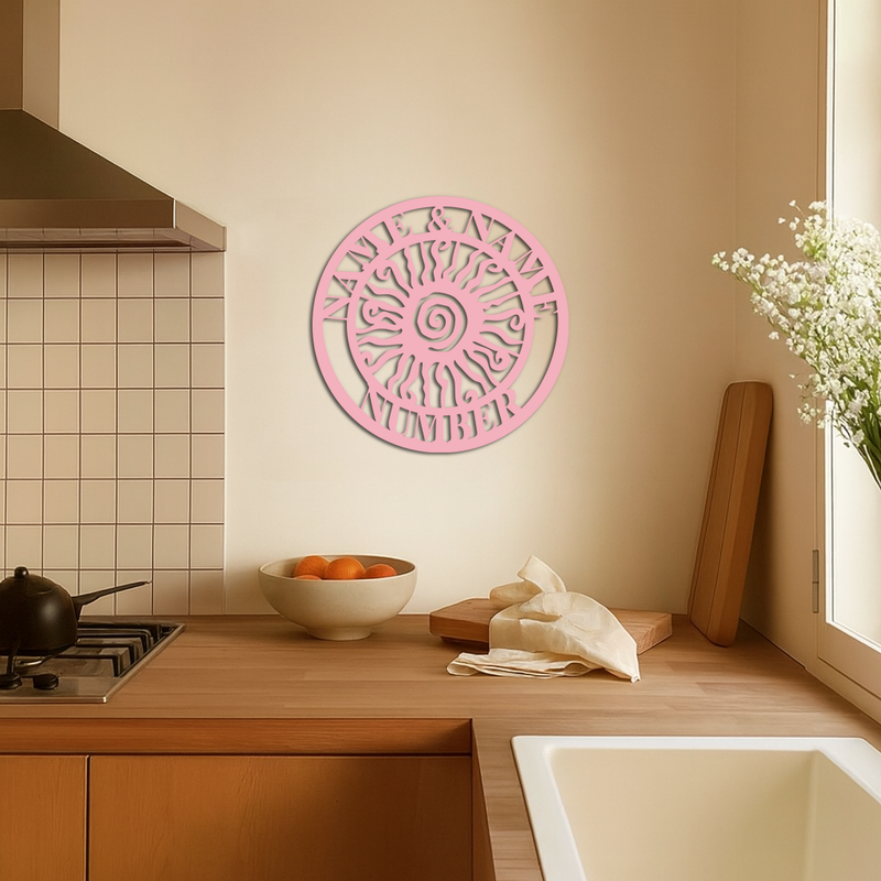 Personalized Sun Spiral Metal Wall Art – Custom Name & Number Outdoor Decor - KAFGP129