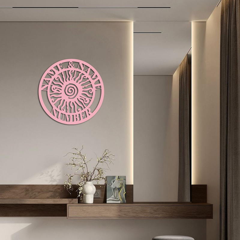 Personalized Sun Spiral Metal Wall Art – Custom Name & Number Outdoor Decor - KAFGP129