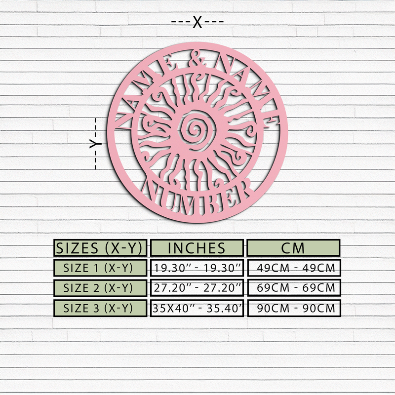 Personalized Sun Spiral Metal Wall Art – Custom Name & Number Outdoor Decor - KAFGP129