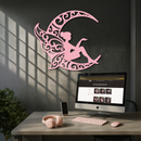 Fairy Sitting on Crescent Moon Metal Wall Art – Enchanted Decorative Silhouette - KAFGP132