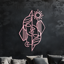 Abstract Face Metal Wall Art – Sun and Moon Geometric Line Design - KAFGP135