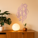 Abstract Face Metal Wall Art – Sun and Moon Geometric Line Design - KAFGP135