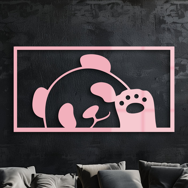 Pink Panda Silhouette Metal Wall Art – Cute Animal Design - KAFGP155