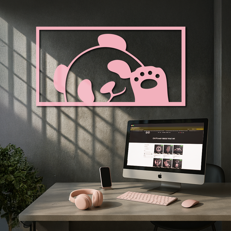 Pink Panda Silhouette Metal Wall Art – Cute Animal Design - KAFGP155