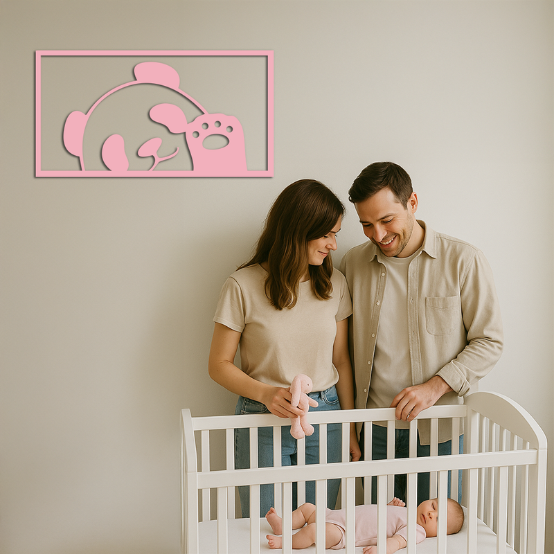 Pink Panda Silhouette Metal Wall Art – Cute Animal Design - KAFGP155