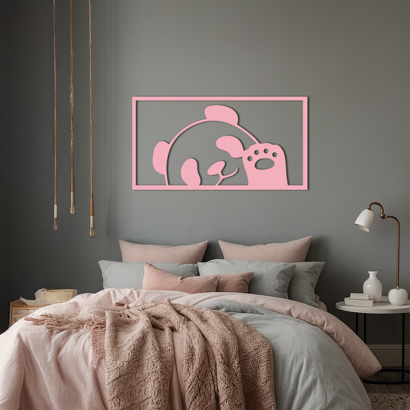 Pink Panda Silhouette Metal Wall Art – Cute Animal Design - KAFGP155