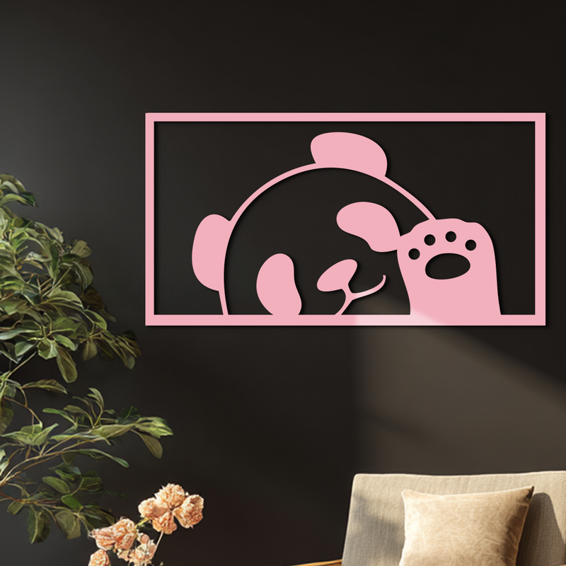 Pink Panda Silhouette Metal Wall Art – Cute Animal Design - KAFGP155