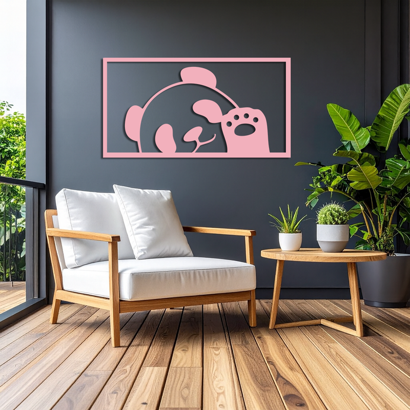 Pink Panda Silhouette Metal Wall Art – Cute Animal Design - KAFGP155