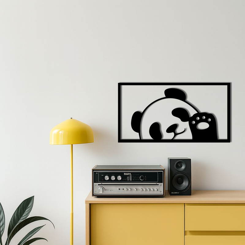 Pink Panda Silhouette Metal Wall Art – Cute Animal Design - KAFGP155