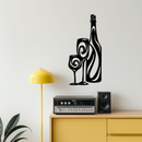 Wine Bottle and Glasses Silhouette Modern Kitchen Décor - Pink Metal Wall Art - KAFGP160