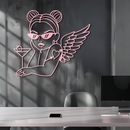 Angel Girl with Sunglasses and Cocktail – Pink Metal Wall Art - KAFGP176