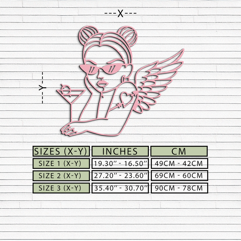 Angel Girl with Sunglasses and Cocktail – Pink Metal Wall Art - KAFGP176