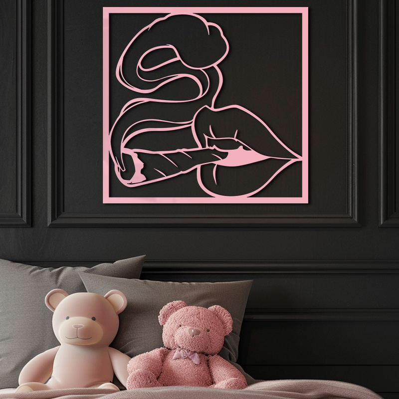 Smoking Lips Silhouette Modern Wall Art – Pink Metal Décor - KAFGP181