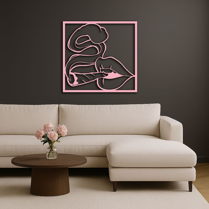 Smoking Lips Silhouette Modern Wall Art – Pink Metal Décor - KAFGP181