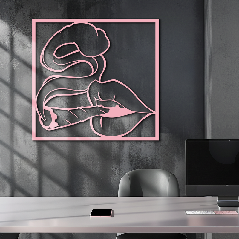 Smoking Lips Silhouette Modern Wall Art – Pink Metal Décor - KAFGP181
