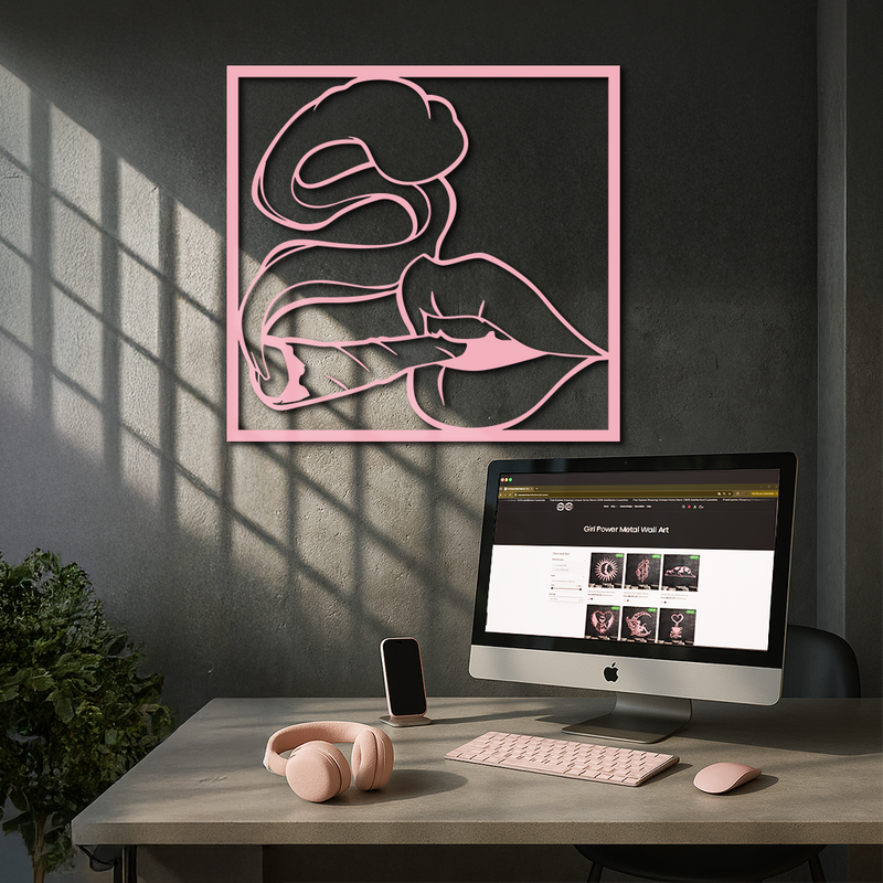 Smoking Lips Silhouette Modern Wall Art – Pink Metal Décor - KAFGP181