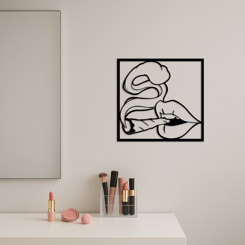 Smoking Lips Silhouette Modern Wall Art – Pink Metal Décor - KAFGP181