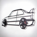 BMW E36 M3 Wall Art – Classic Steel Silhouette with Spinning Wheels-KAFMEKA015