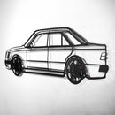Mercedes W124 Wall Art – Classic Steel Silhouette with Spinning Wheels-KAFMEKA035