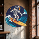 Astronaut Surfing Metal Wall Art – Space Wave UV Printed Decor-KAFUVM010