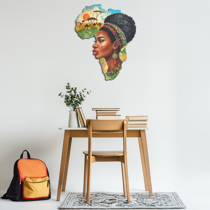 African Woman in Map Metal Wall Art – Cultural UV Printed Decor-KAFUVM012