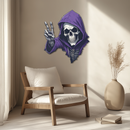 Grim Reaper Peace Metal Wall Art – Purple Skull UV Print Decor-KAFUVM019