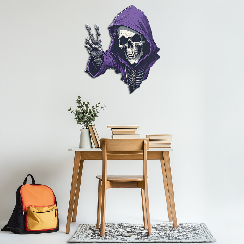 Grim Reaper Peace Metal Wall Art – Purple Skull UV Print Decor-KAFUVM019