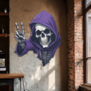 Grim Reaper Peace Metal Wall Art – Purple Skull UV Print Decor-KAFUVM019