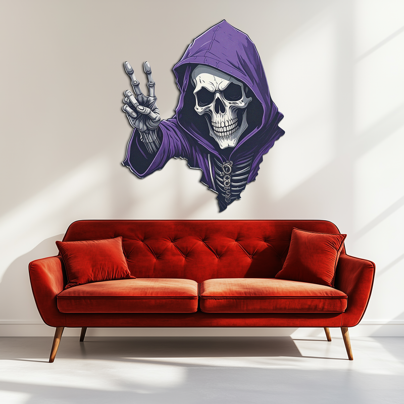 Grim Reaper Peace Metal Wall Art – Purple Skull UV Print Decor-KAFUVM019