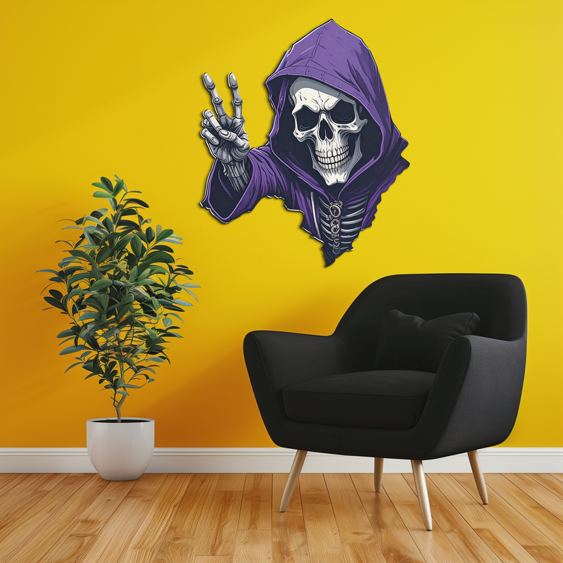 Grim Reaper Peace Metal Wall Art – Purple Skull UV Print Decor-KAFUVM019
