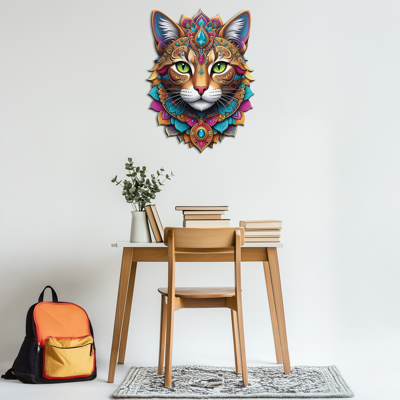 Psychedelic Mandala Cat Wall Art – Vibrant Boho Decor-KAFUVM025