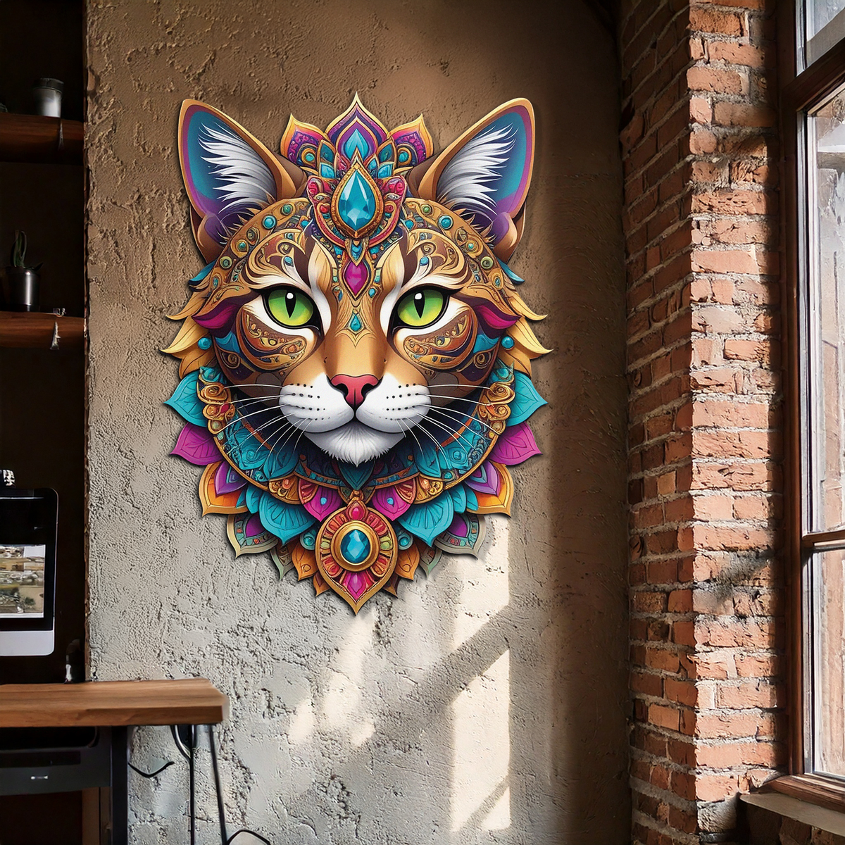Psychedelic Mandala Cat Wall Art – Vibrant Boho Decor-KAFUVM025, photo 2 of 9
