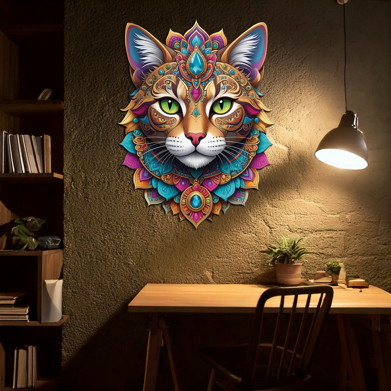 Psychedelic Mandala Cat Wall Art – Vibrant Boho Decor-KAFUVM025