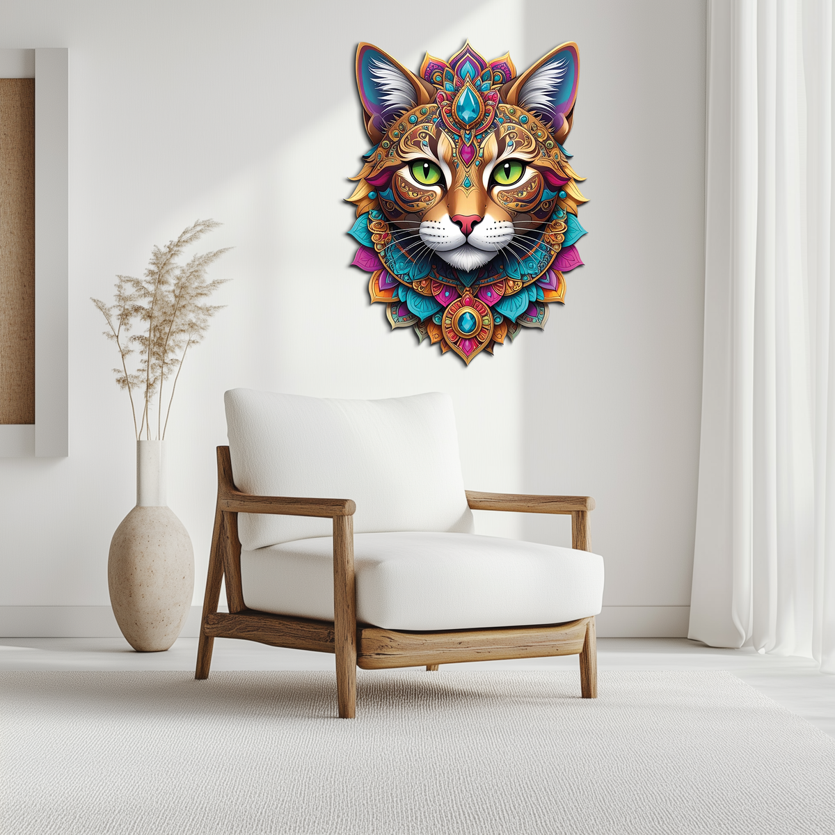 Psychedelic Mandala Cat Wall Art – Vibrant Boho Decor-KAFUVM025, photo 8 of 9