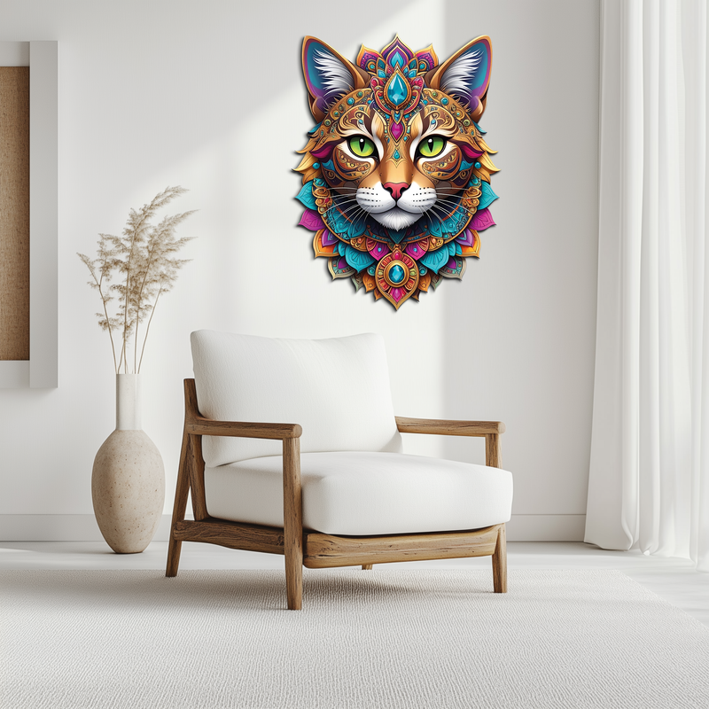 Psychedelic Mandala Cat Wall Art – Vibrant Boho Decor-KAFUVM025