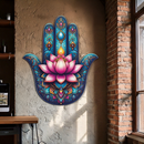 Lotus Hamsa Hand Metal Wall Art – Mystic Boho Decor-KAFUVM035