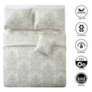 King size Antique White Damask Embroidered 4 Piece Oversized Bedspread Set
