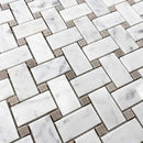 Bianco Carrara, Eastern Beige 12x12 Polished Basketweave Marble Mosaic Tile (5 pack, 5 sq ft/case)