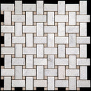 Bianco Carrara, Eastern Beige 12x12 Polished Basketweave Marble Mosaic Tile (5 pack, 5 sq ft/case)