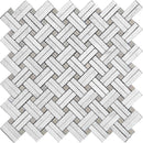 White 11x11 Polished Basketweave Marble Mosaic Tile (5 pack, 4.47 sq ft/case) - Sample