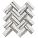 Bianco Carrara Eastern Beige 11x12 Polished Herringbone Marble Mosaic Tile (5 pack, 4.71 sq ft/case)