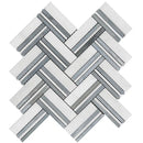 Eastern White and Blue 11x12 Polished Herringbone Marble Mosaic Tile (5 pack, 4.71 sq ft/case) by Apollo Tile
