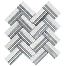 Blue White 11x12 Polished Herringbone Marble Mosaic Tile (5 pack, 4.71 sq ft/case) - Sample