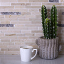 Beige 12x12 Polished Split Face Brick Crema Marfil, Emperador Dark Marble Mosaic Tile (5 pack, 4.83 sq ft/case)