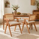 Set of 2 Rattan Accent Chairs with Padded Cushion and Rubber Wood Frame