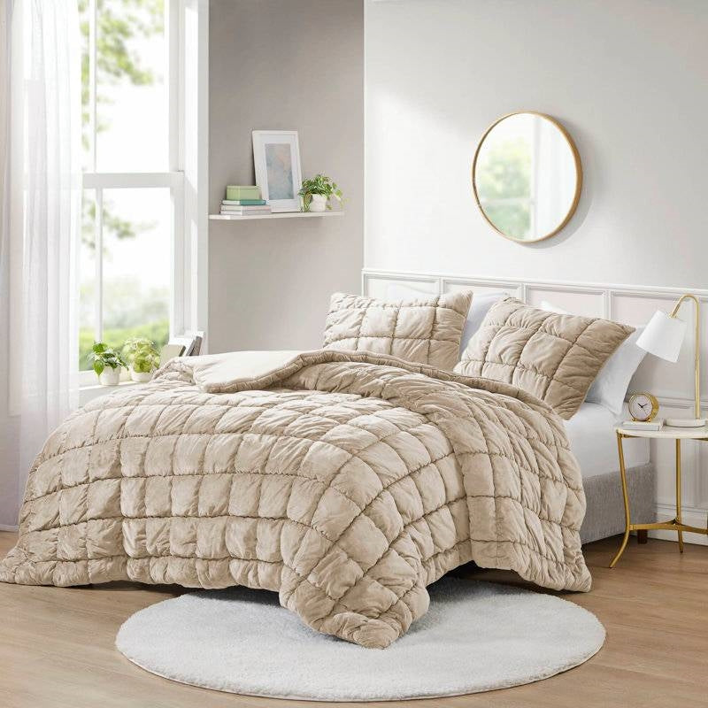Full/Queen Beige Velvety Soft Down Alternative Comforter Set, photo 3 of 5