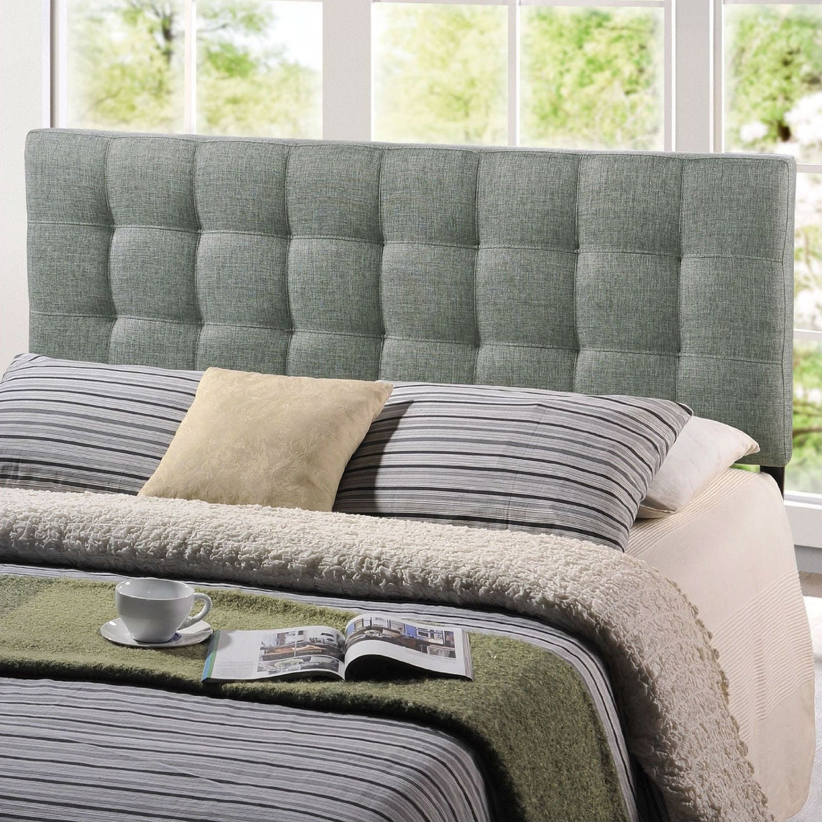 King size Grey Fabric Modern Button-Tufted Upholstered Headboard, photo 2 of 2