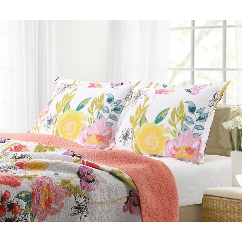 King size 3-Piece Cotton Quilt Set with Multi-Color Floral Pattern, photo 2 of 3