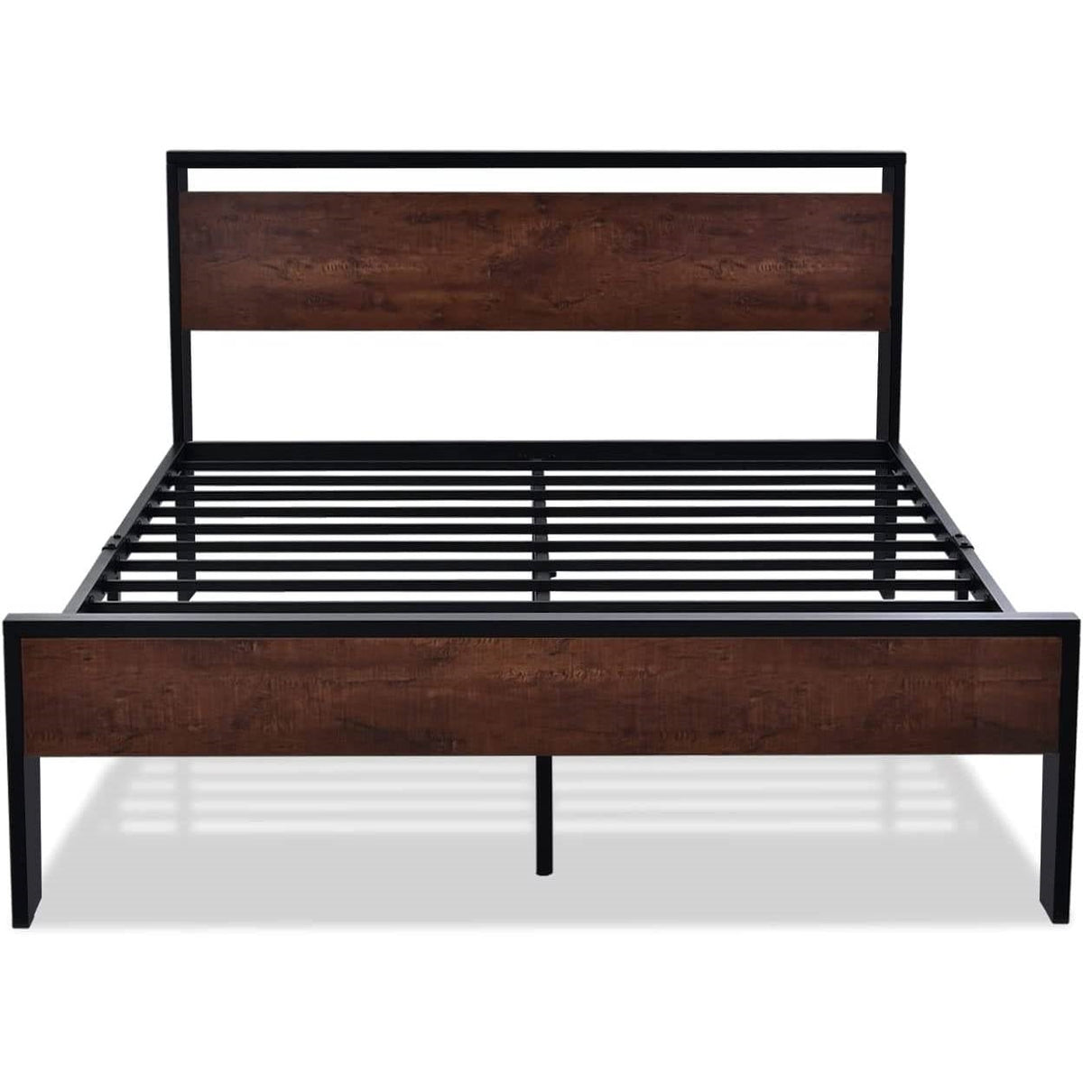 King Metal Platform Bed Frame with Mahogany Wood Panel Headboard Footboard, photo 3 of 5